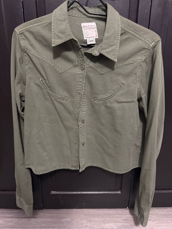 Roper Tops - Roper Olive Green Western Shirt Cropped